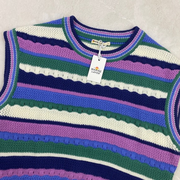 Marine Layer Tops - NEW Marine Layer Rory Crochet Vest Cool Stripe Sleeveless Top Knitwear Small